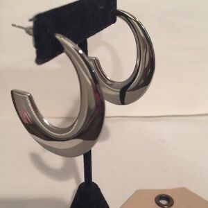 ANTHROPOLOGIE Modern C -Hoop Silver Hoop EARRINGS.   1.75”L